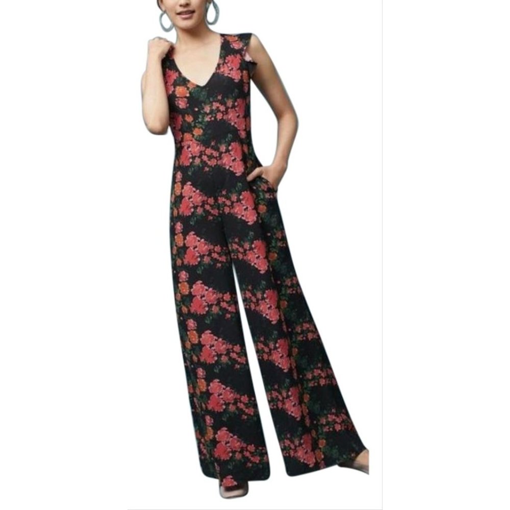 Womens Size Small Tracy Reese Laurette Floral Print Cut Out Wide Leg Jumpsuit
